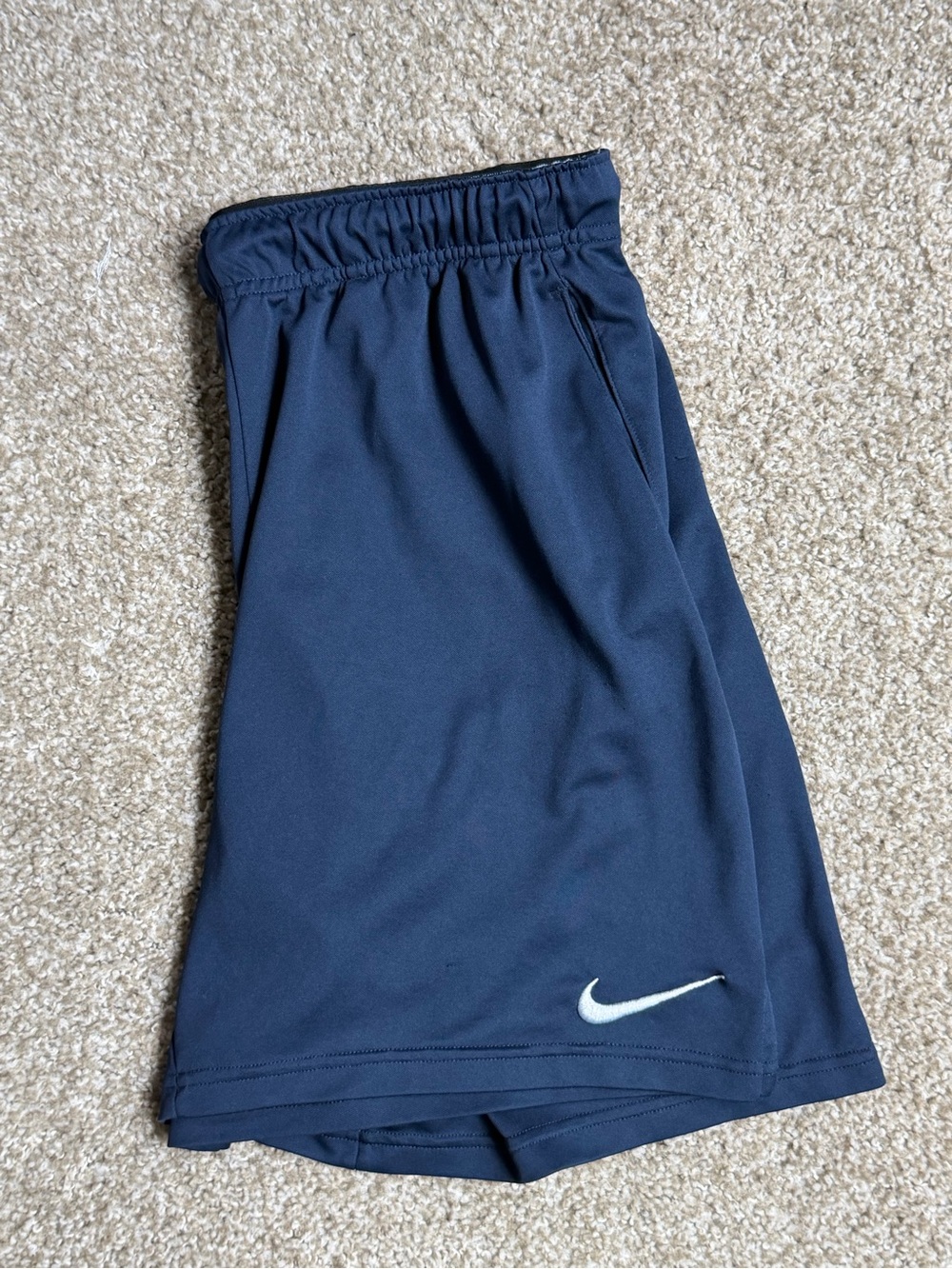 Nike Men’s Dark Blue Athletic Shorts with White Swoosh